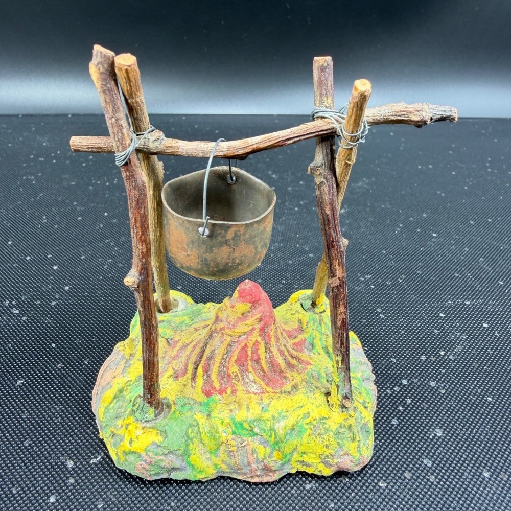 Germany US Zone Miniature Campfire Cauldron Pot Christmas Diorama Putz Fire VTG - Picture 9 of 9